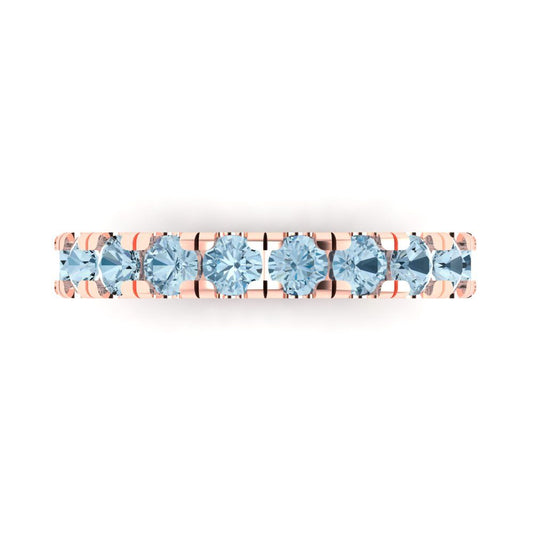 1 cttw Natural Swiss Blue Topaz Round Cut Rose Gold Eternity Wedding Band