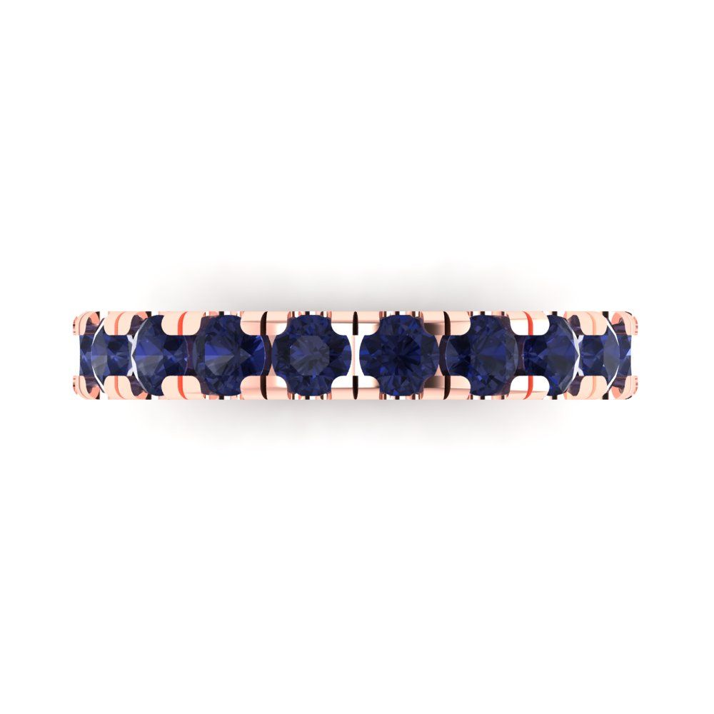 1 cttw Simulated Blue Sapphire Round Cut Rose Gold Eternity Wedding Band