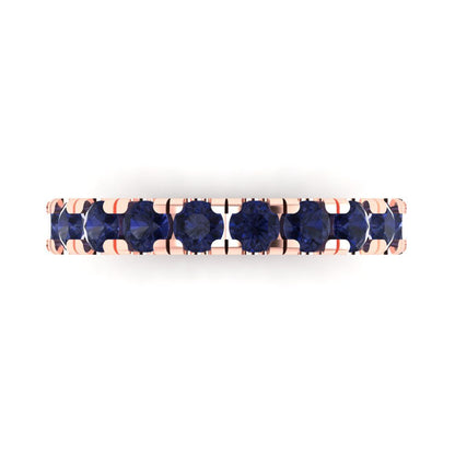 1 cttw Simulated Blue Sapphire Round Cut Rose Gold Eternity Wedding Band