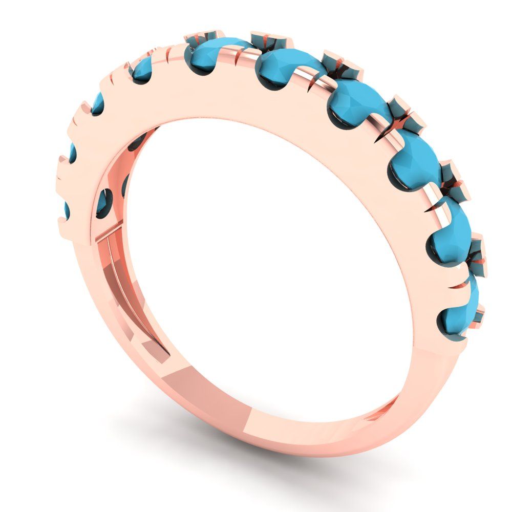 1 cttw Simulated Turquoise Round Cut Rose Gold Eternity Wedding Band