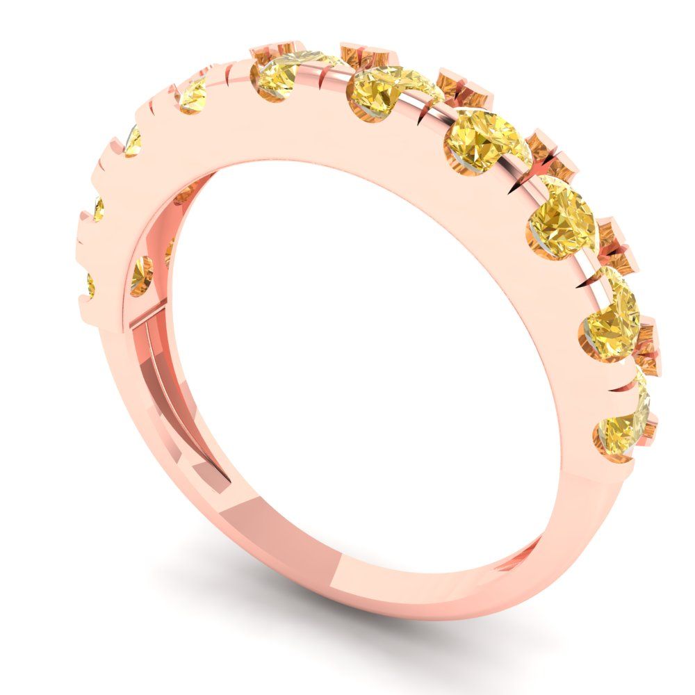 1 cttw Natural Citrine Round Cut Rose Gold Eternity Wedding Band