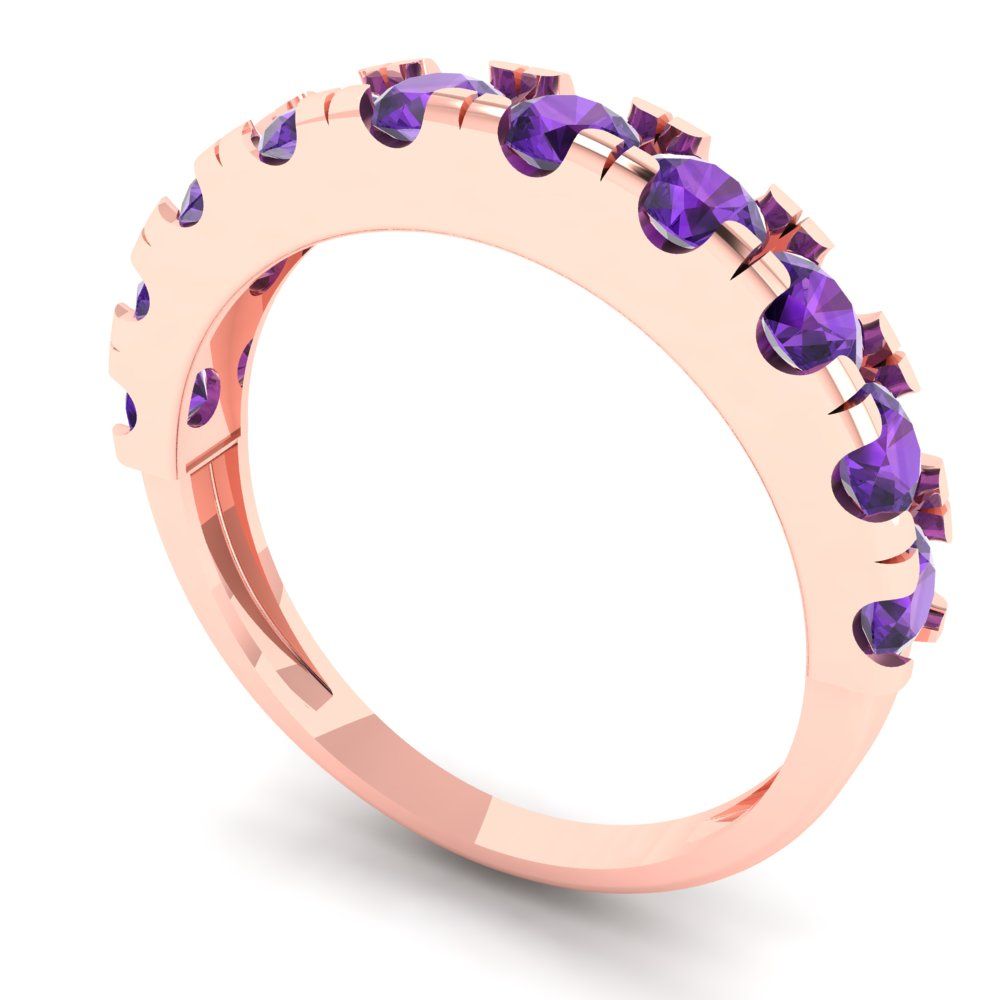 1 cttw Natural Amethyst Round Cut Rose Gold Eternity Wedding Band