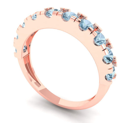 1 cttw Natural Aquamarine Round Cut Rose Gold Eternity Wedding Band