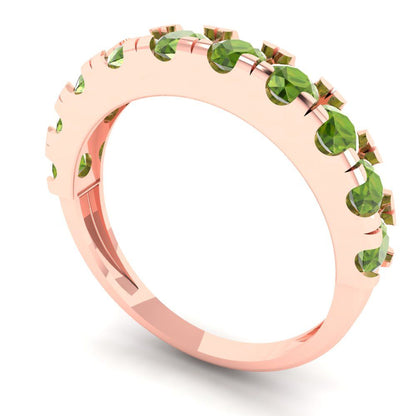 1 cttw Natural Peridot Round Cut Rose Gold Eternity Wedding Band