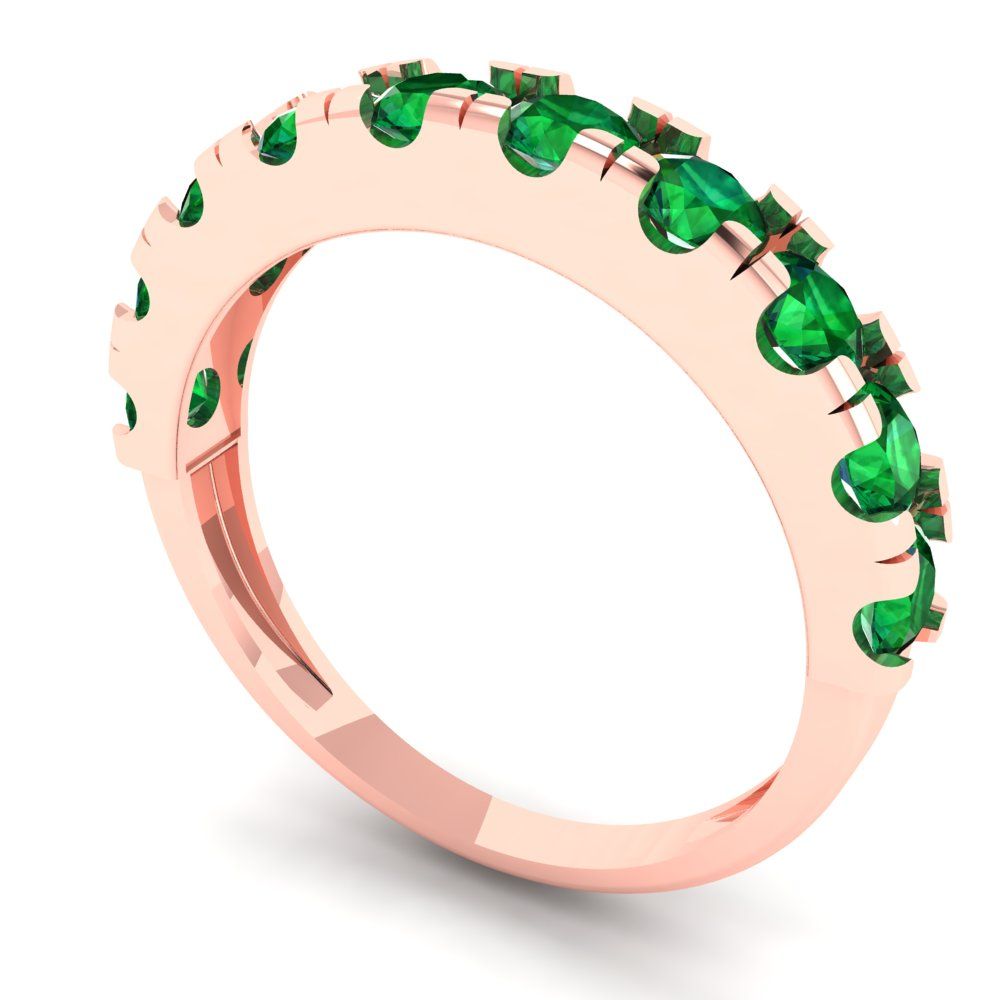 1 cttw Simulated Emerald Round Cut Rose Gold Eternity Wedding Band
