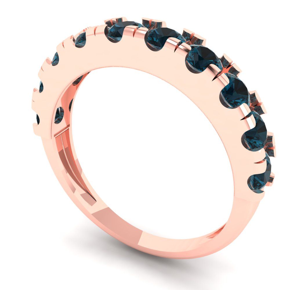1 cttw Natural London Blue Topaz Round Cut Rose Gold Eternity Wedding Band