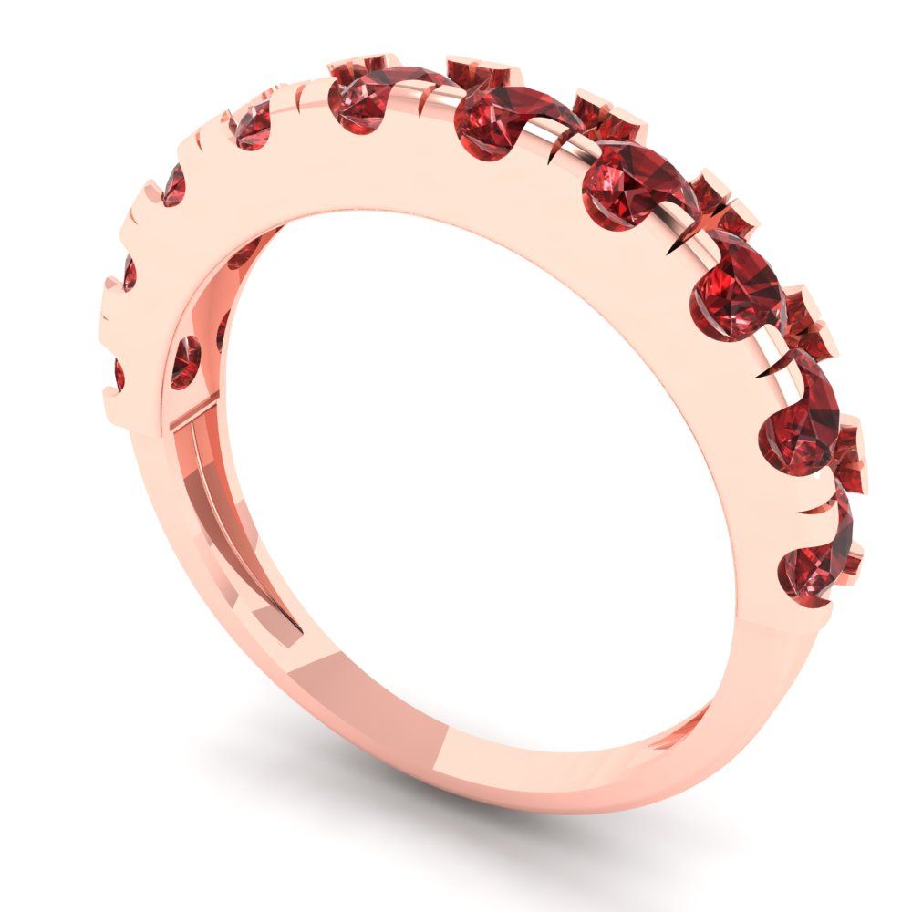 1 cttw Natural Garnet Round Cut Rose Gold Eternity Wedding Band