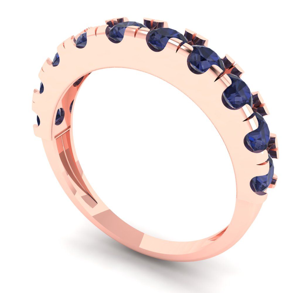 1 cttw Simulated Blue Sapphire Round Cut Rose Gold Eternity Wedding Band