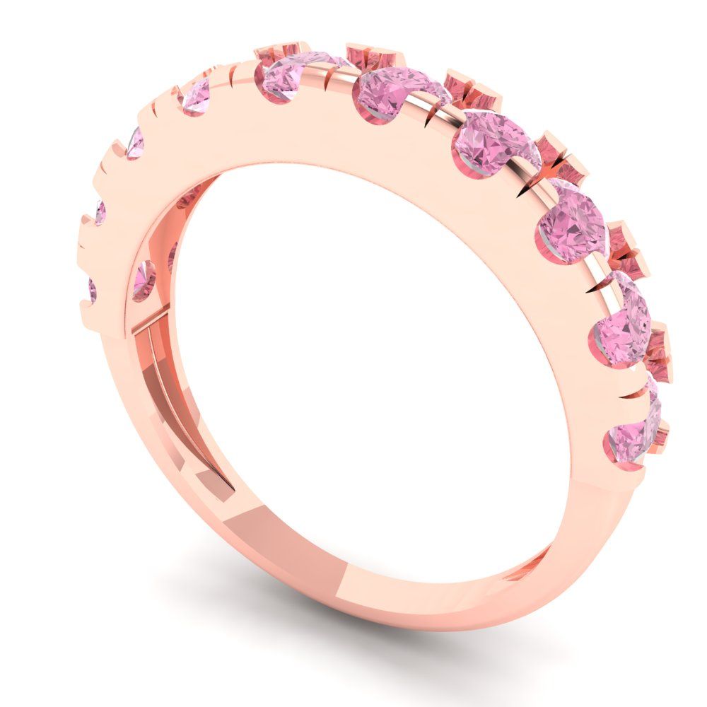 1 cttw Simulated Pink Diamond Round Cut Rose Gold Eternity Wedding Band