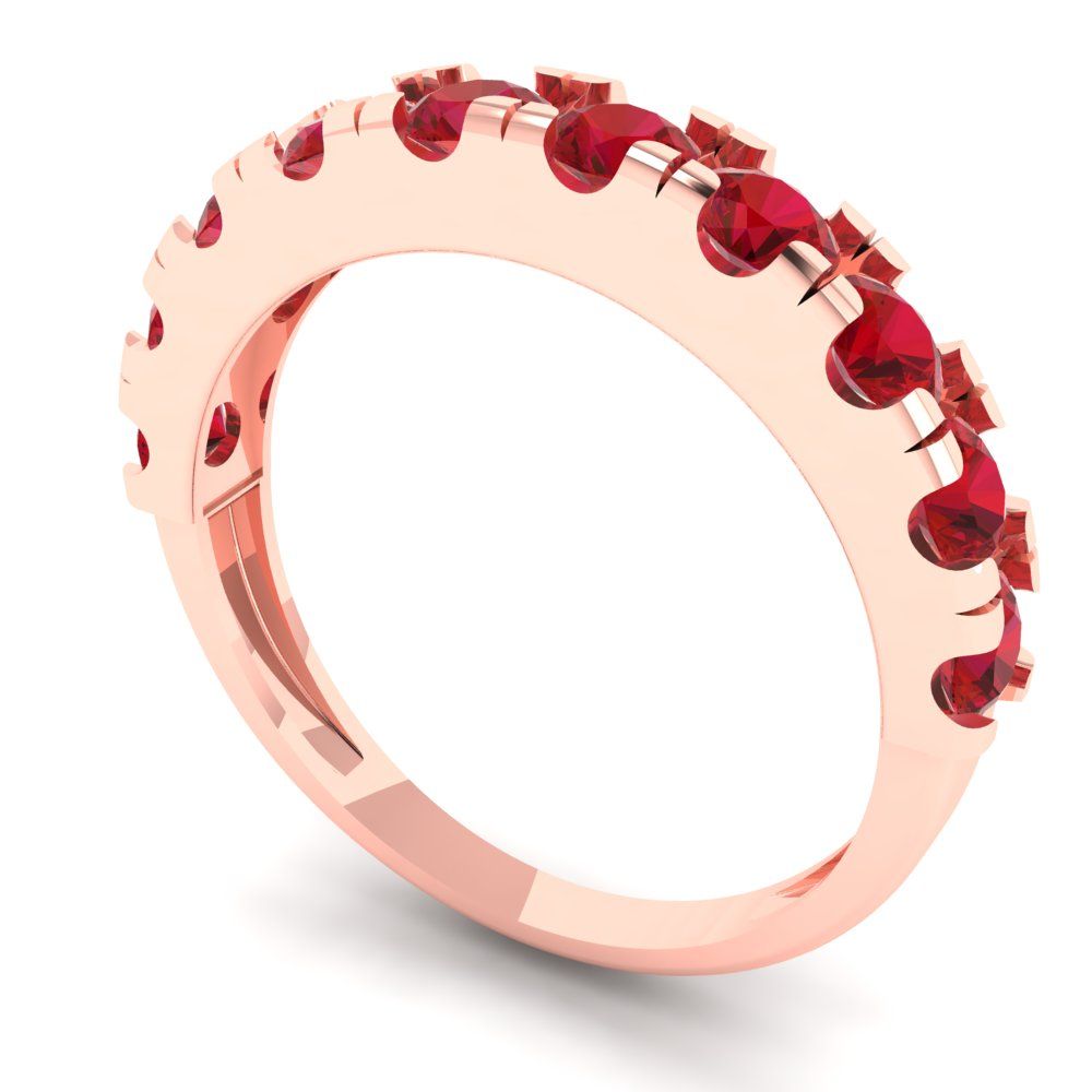1 cttw Simulated Ruby Round Cut Rose Gold Eternity Wedding Band