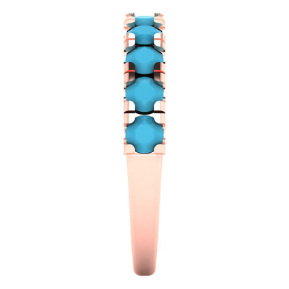 1 cttw Simulated Turquoise Round Cut Rose Gold Eternity Wedding Band