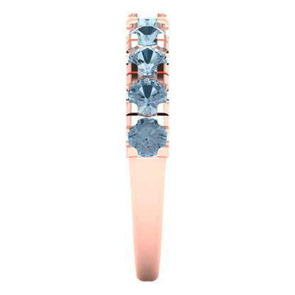 1 cttw Natural Aquamarine Round Cut Rose Gold Eternity Wedding Band