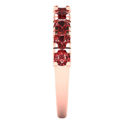 1 cttw Natural Garnet Round Cut Rose Gold Eternity Wedding Band