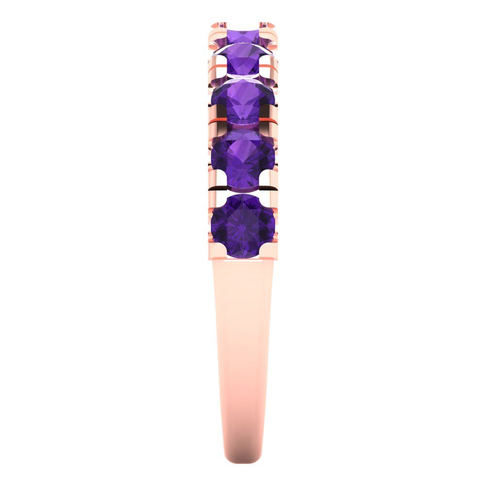 1 cttw Natural Amethyst Round Cut Rose Gold Eternity Wedding Band