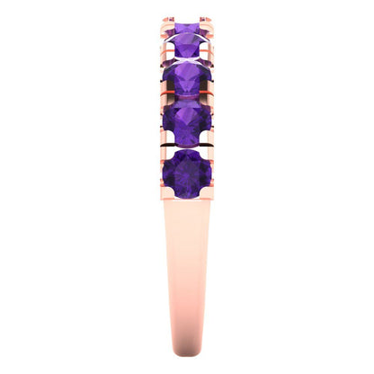 1 cttw Natural Amethyst Round Cut Rose Gold Eternity Wedding Band