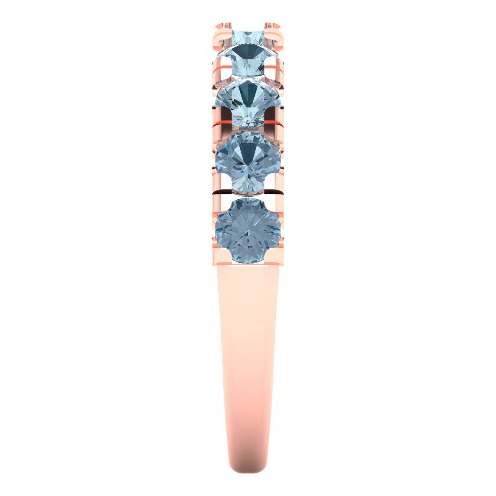 1 cttw Natural Sky Blue Topaz Round Cut Rose Gold Eternity Wedding Band