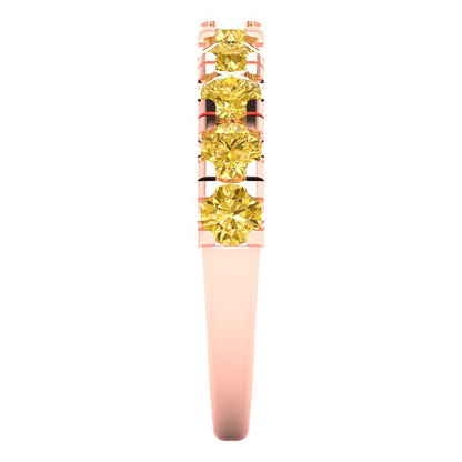 1 cttw Simulated Yellow Diamond Round Cut Rose Gold Eternity Wedding Band