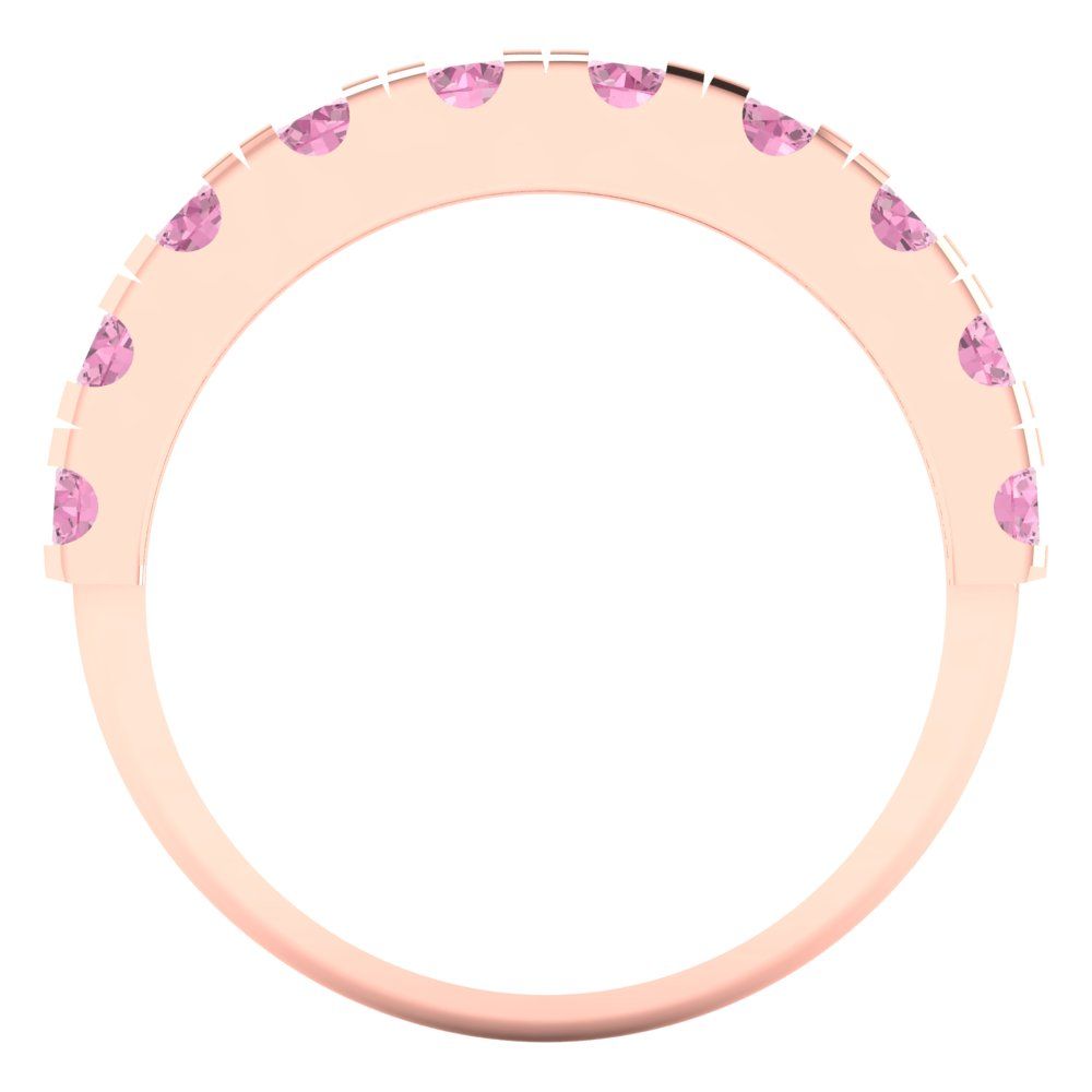 1 cttw Simulated Pink Diamond Round Cut Rose Gold Eternity Wedding Band