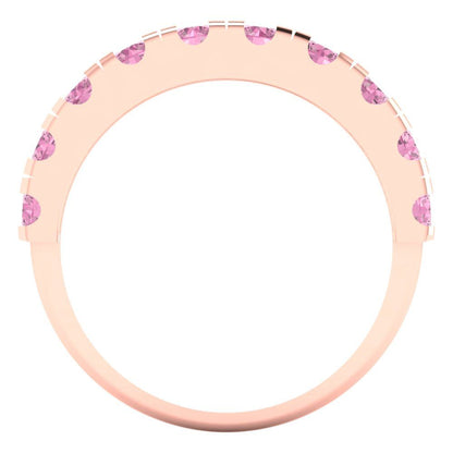 1 cttw Simulated Pink Diamond Round Cut Rose Gold Eternity Wedding Band