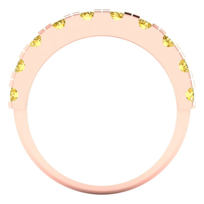 1 cttw Natural Citrine Round Cut Rose Gold Eternity Wedding Band