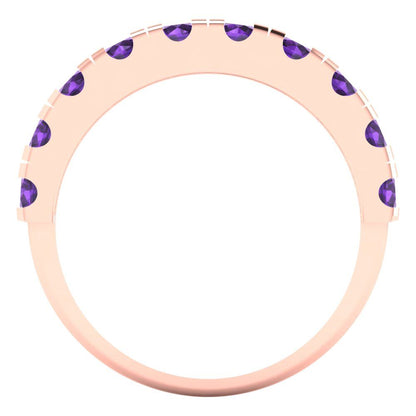 1 cttw Natural Amethyst Round Cut Rose Gold Eternity Wedding Band