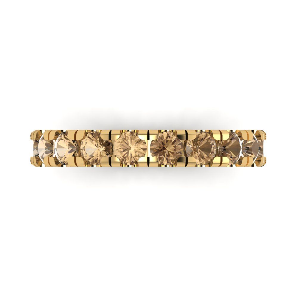 1 cttw Simulated Champagne Diamond Round Cut Yellow Gold Eternity Wedding Band