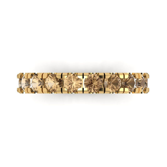 1 cttw Simulated Champagne Diamond Round Cut Yellow Gold Eternity Wedding Band