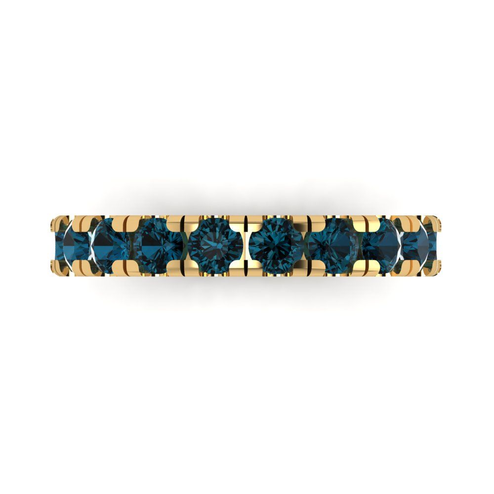1 cttw Natural London Blue Topaz Round Cut Yellow Gold Eternity Wedding Band
