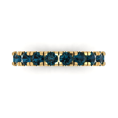 1 cttw Natural London Blue Topaz Round Cut Yellow Gold Eternity Wedding Band