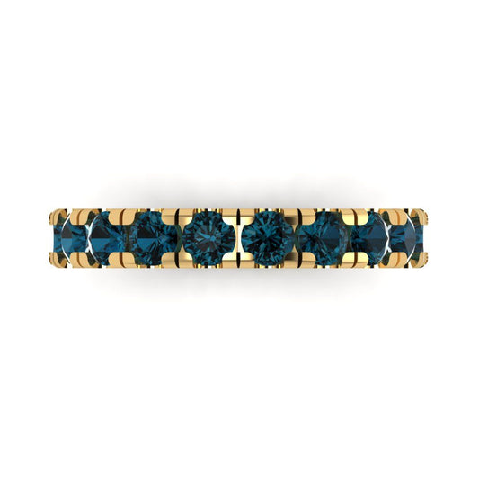1 cttw Natural London Blue Topaz Round Cut Yellow Gold Eternity Wedding Band