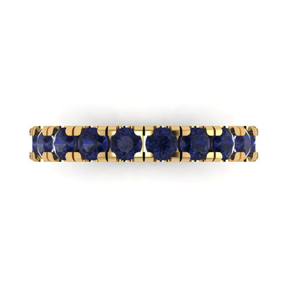 1 cttw Simulated Blue Sapphire Round Cut Yellow Gold Eternity Wedding Band