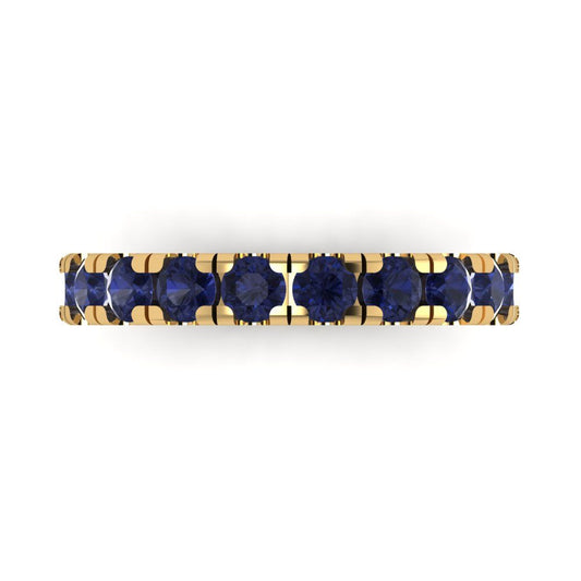 1 cttw Simulated Blue Sapphire Round Cut Yellow Gold Eternity Wedding Band