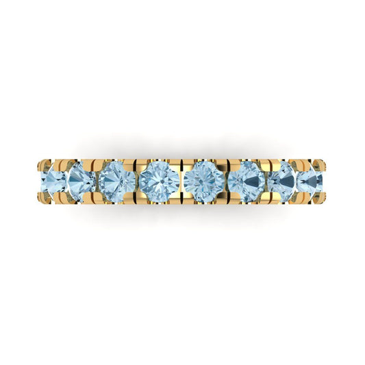 1 cttw Natural Swiss Blue Topaz Round Cut Yellow Gold Eternity Wedding Band