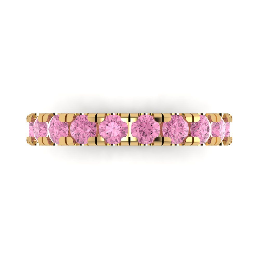 1 cttw Simulated Pink Diamond Round Cut Yellow Gold Eternity Wedding Band