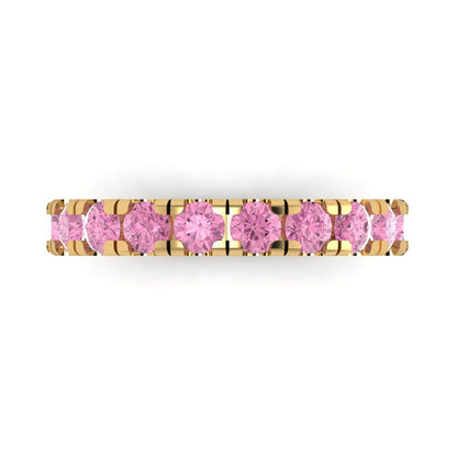 1 cttw Simulated Pink Diamond Round Cut Yellow Gold Eternity Wedding Band