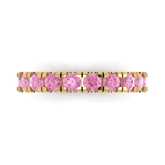 1 cttw Simulated Pink Diamond Round Cut Yellow Gold Eternity Wedding Band