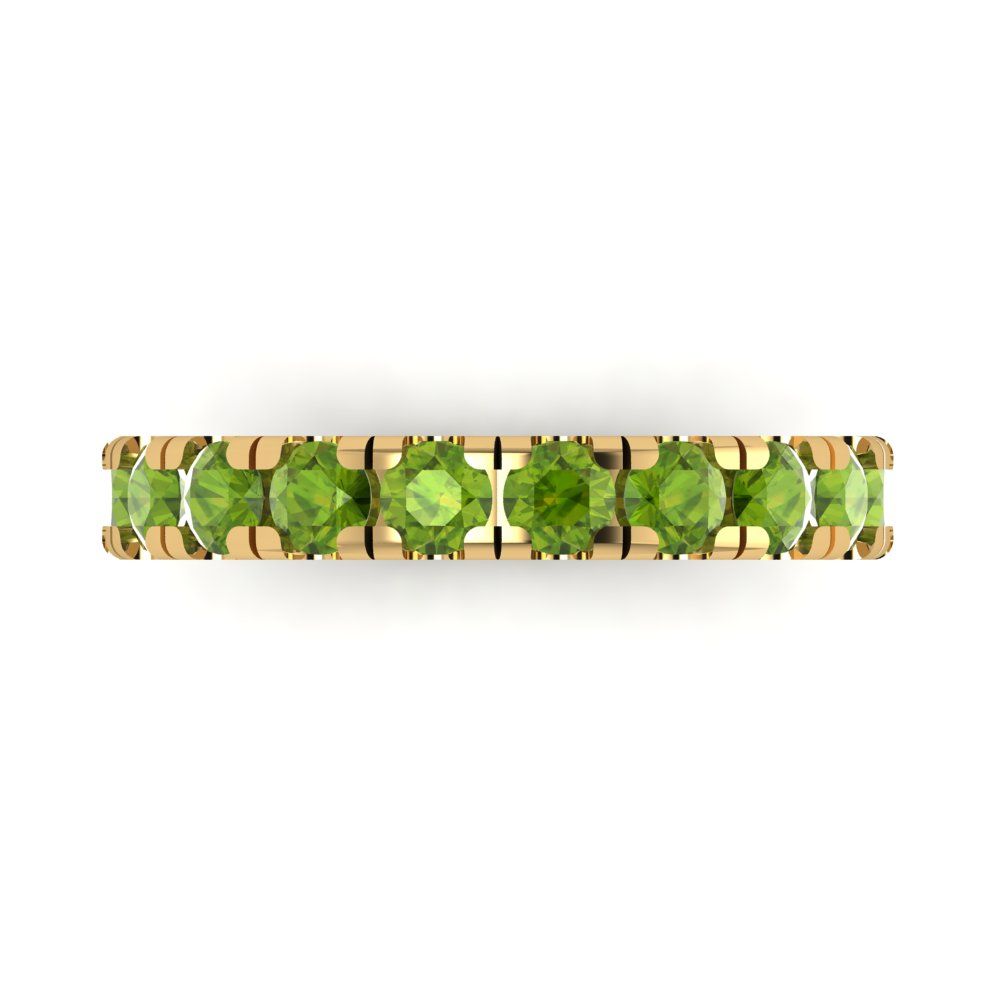1 cttw Natural Peridot Round Cut Yellow Gold Eternity Wedding Band