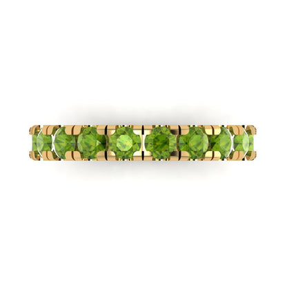 1 cttw Natural Peridot Round Cut Yellow Gold Eternity Wedding Band