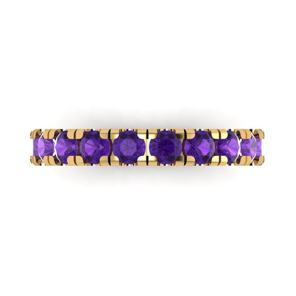 1 cttw Natural Amethyst Round Cut Yellow Gold Eternity Wedding Band
