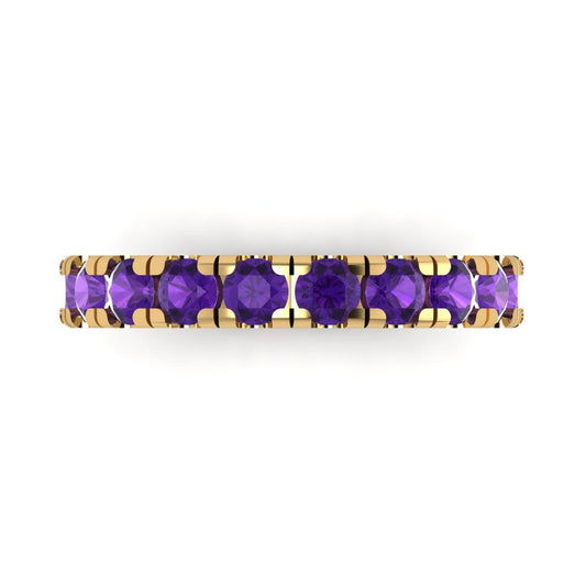 1 cttw Natural Amethyst Round Cut Yellow Gold Eternity Wedding Band