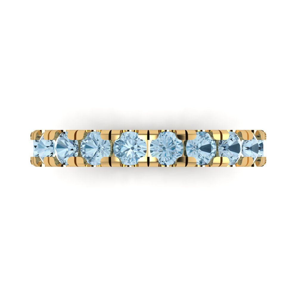 1 cttw Natural Aquamarine Round Cut Yellow Gold Eternity Wedding Band