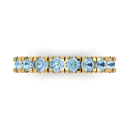 1 cttw Natural Aquamarine Round Cut Yellow Gold Eternity Wedding Band