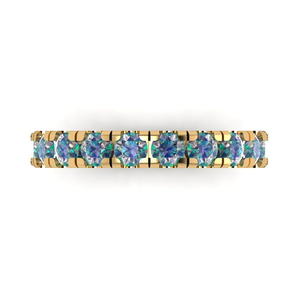 1 cttw Blue Moissanite Round Cut Yellow Gold Eternity Wedding Band