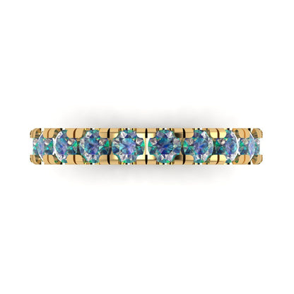 1 cttw Blue Moissanite Round Cut Yellow Gold Eternity Wedding Band