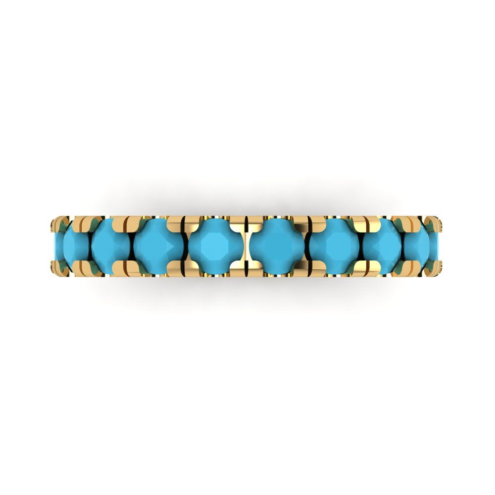 1 cttw Simulated Turquoise Round Cut Yellow Gold Eternity Wedding Band