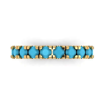 1 cttw Simulated Turquoise Round Cut Yellow Gold Eternity Wedding Band