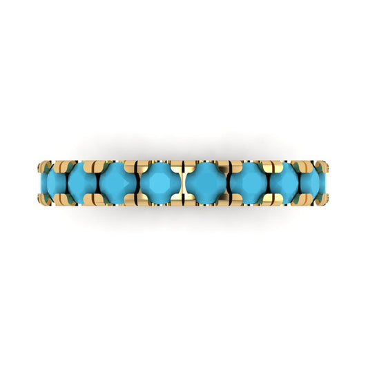 1 cttw Simulated Turquoise Round Cut Yellow Gold Eternity Wedding Band