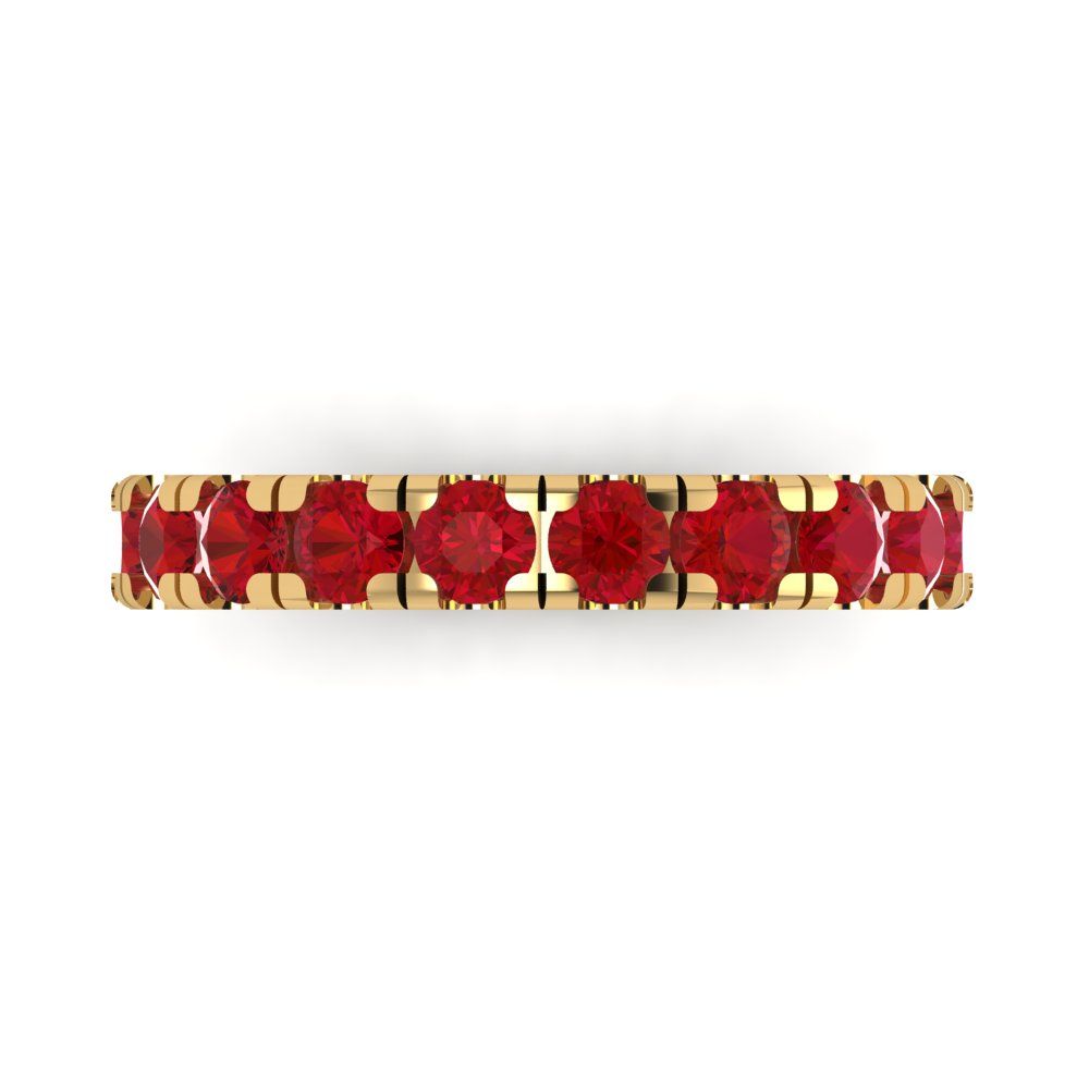 1 cttw Simulated Ruby Round Cut Yellow Gold Eternity Wedding Band