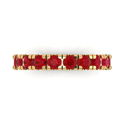 1 cttw Simulated Ruby Round Cut Yellow Gold Eternity Wedding Band
