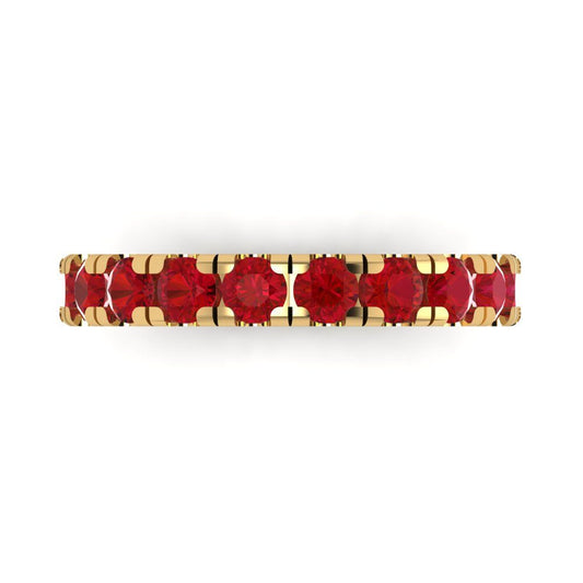 1 cttw Simulated Ruby Round Cut Yellow Gold Eternity Wedding Band